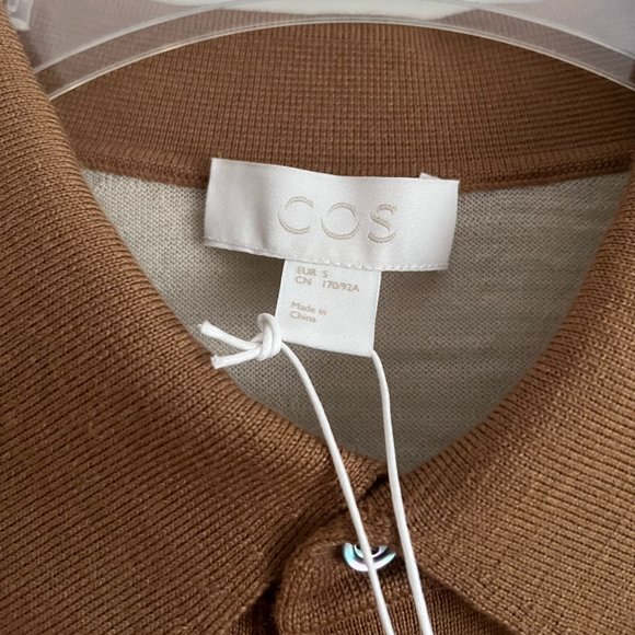 NEW with tags COS knit long sleeve polo shirt brown & beige men’s small rare - Picture 3 of 16
